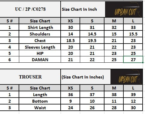 Product Size Chart