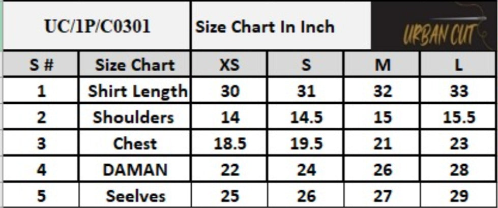 Product Size Chart