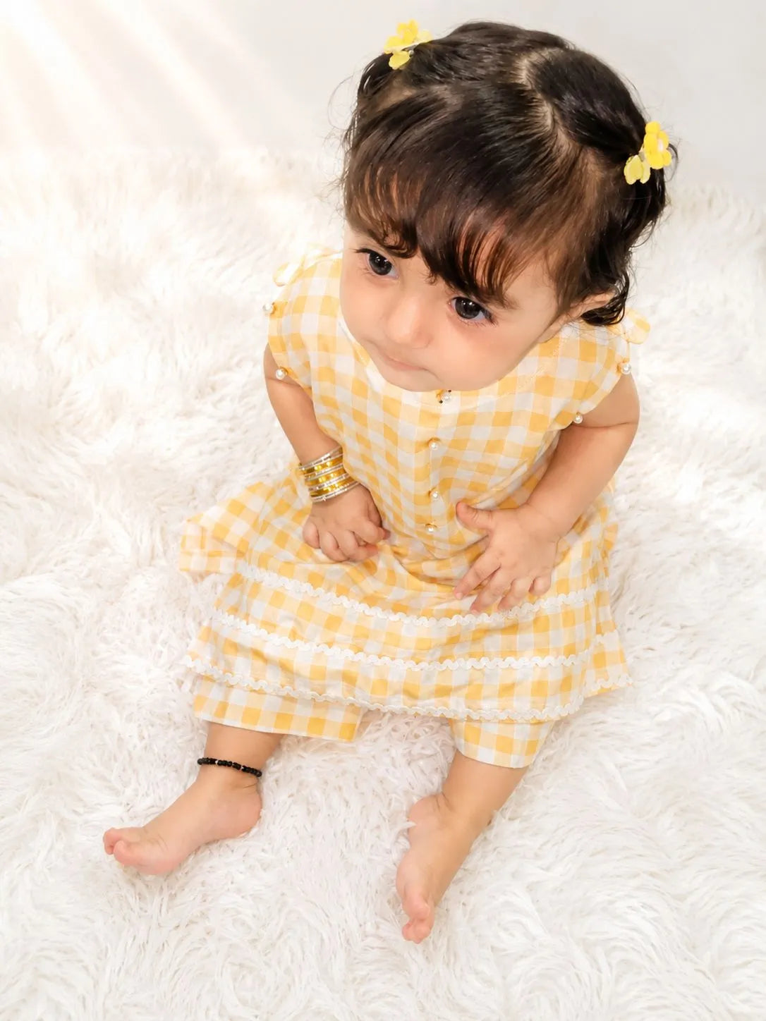 Yellow Check Print Infant 2-Piece Set