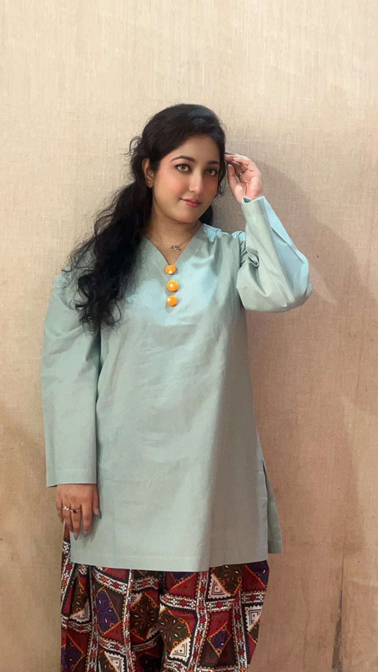 2 Piece Cotton Solid and Printed Co- Ord Set with Farshi Shalwar