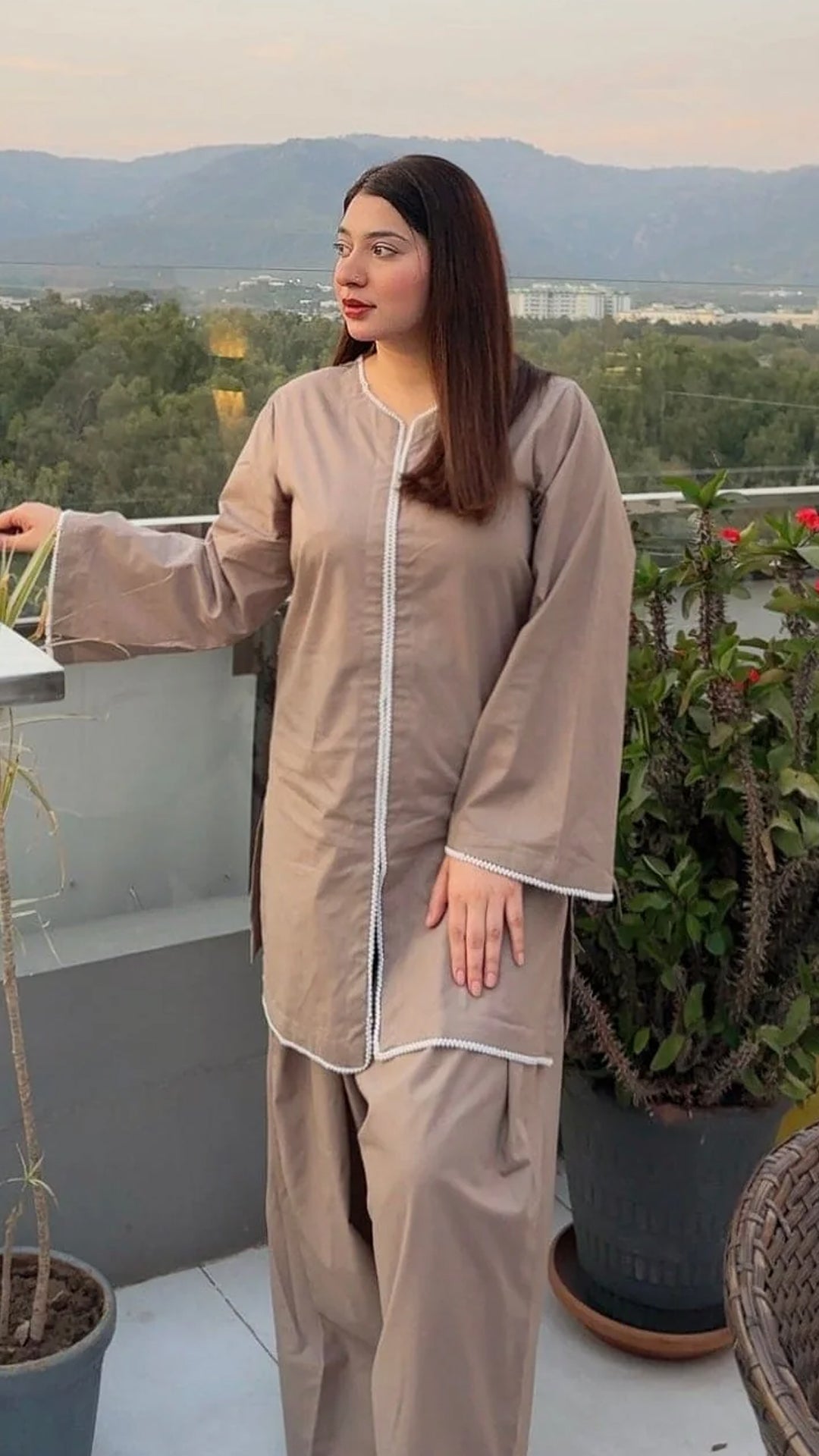 2 Piece Cotton Embellished  Co- Ord Set with Farshi Shalwar