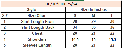 Product Size Chart