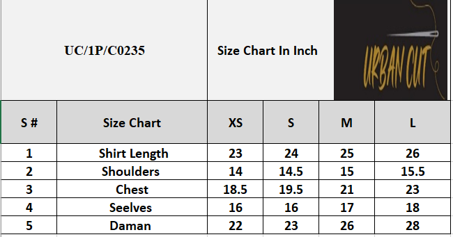 Product Size Chart