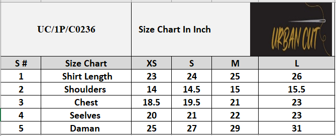 Product Size Chart
