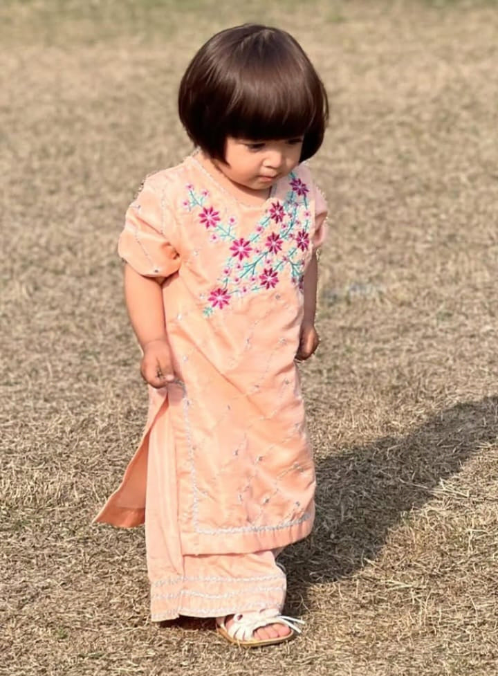 Girls Raw Silk 2Pcs Delicate-Peach