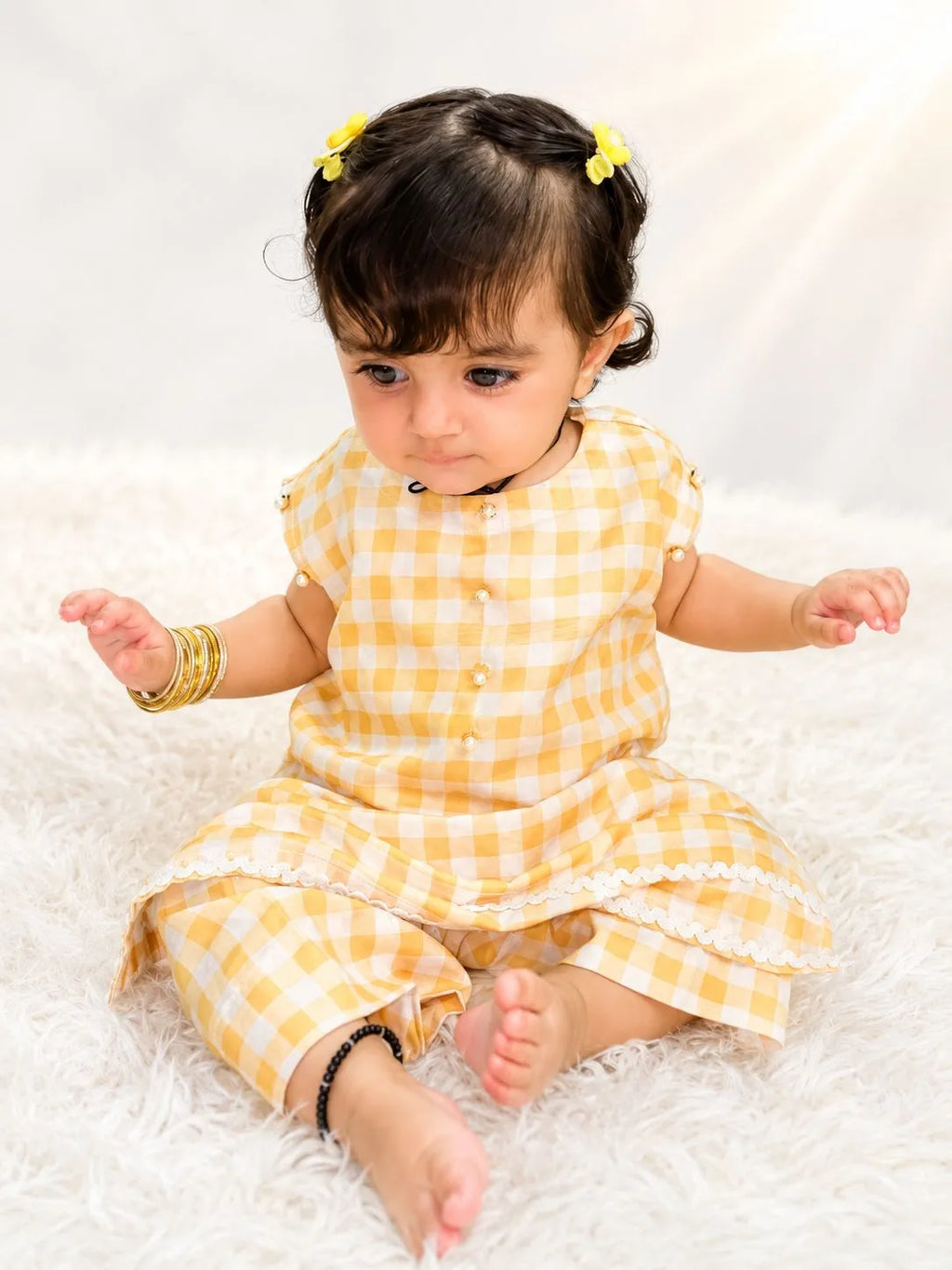Yellow Check Print Infant 2-Piece Set