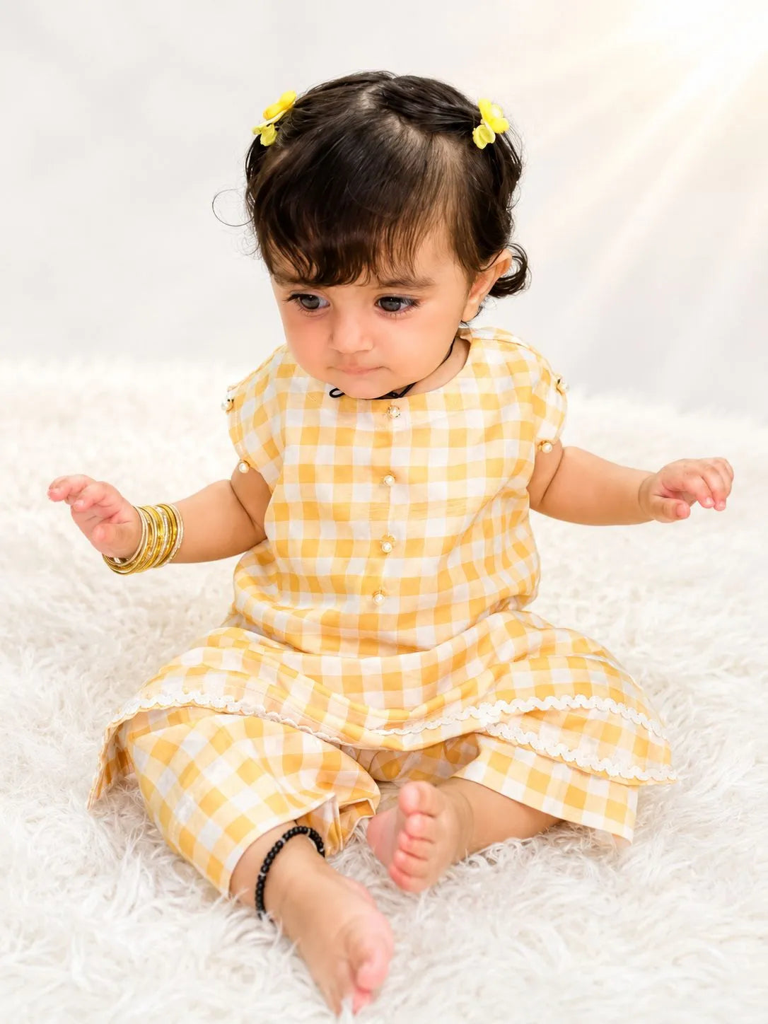 Yellow Check Print Infant 2-Piece Set