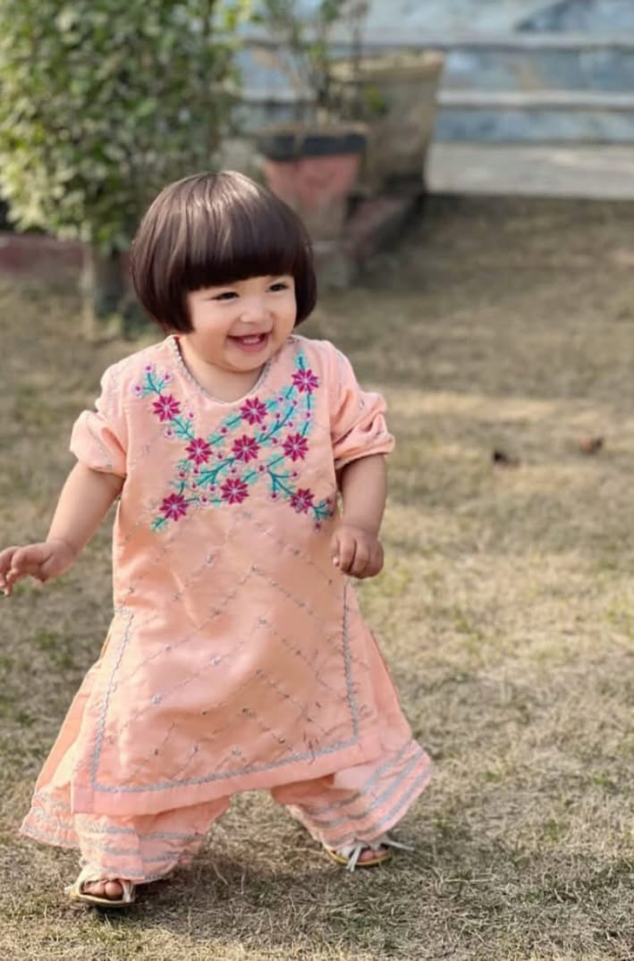 Girls Raw Silk 2Pcs Delicate-Peach