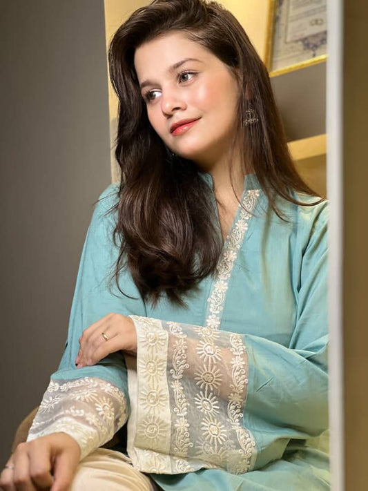 2 Piece Cotton Embroidred  Co- Ord Set with Farshi Salwar