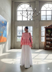 White Cotton Maxi Skirt for Women – Elegant Tiered Long Skirt