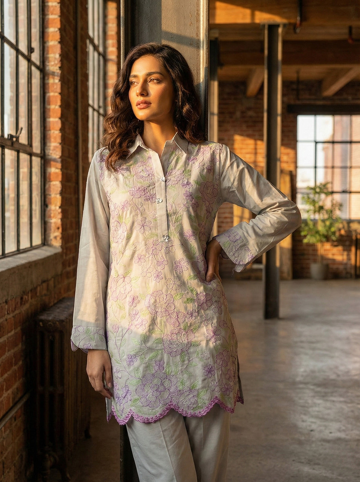 2 Piece Cotton Embroidred Co- Ord Set