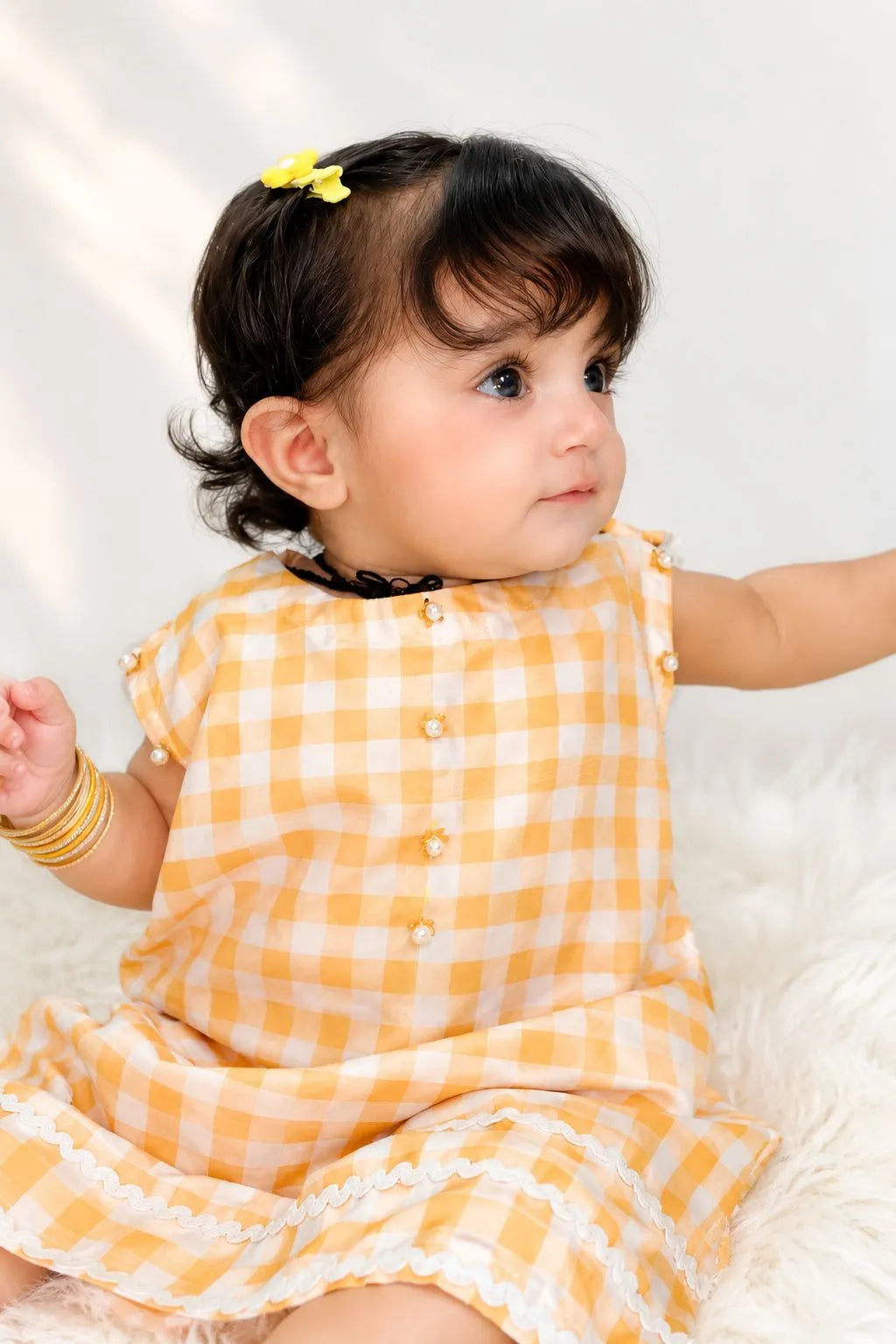 Yellow Check Print Infant 2-Piece Set