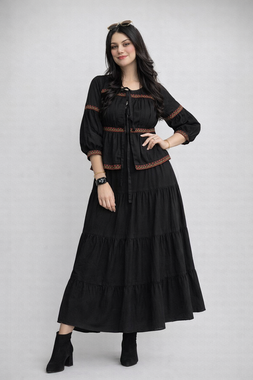1 Piece Black Embroidered Cotton Shirt