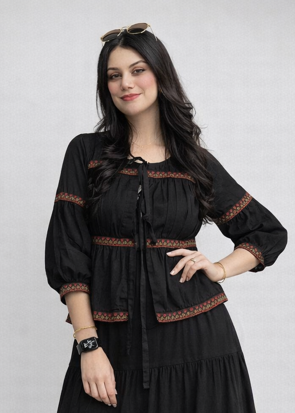 1 Piece Black Embroidered Cotton Shirt