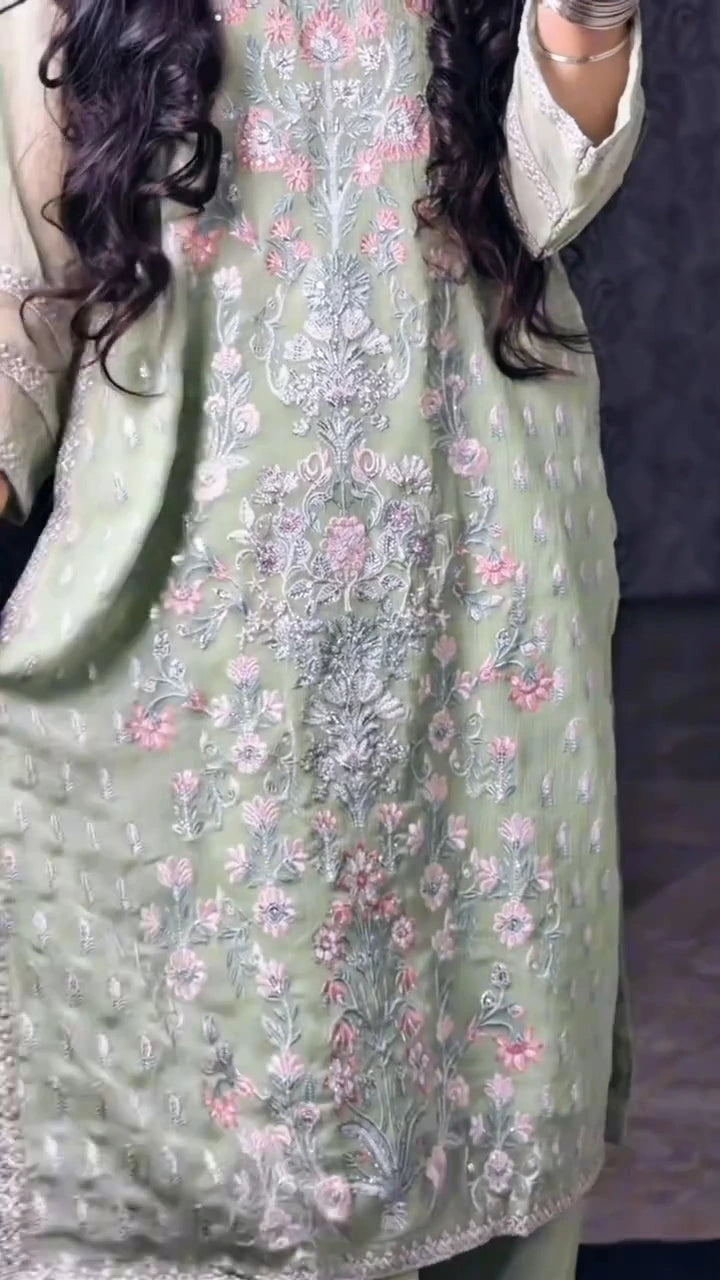 Embroidered Chiffon 2-Piece Suit | Chiffon Shirt & Viscose Trouser