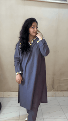 2 Piece Yarn Dyed Cotton  Chambray Suit with Mirror/Anchor work