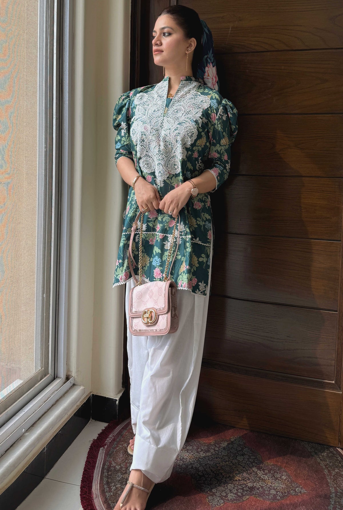 2 Piece Cotton Embroidred Co- Ord Set with Farshi Salwar