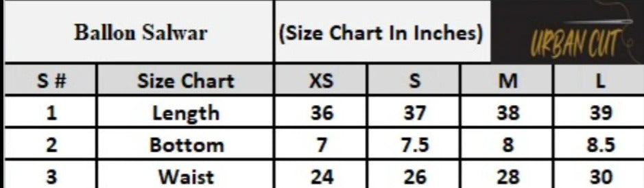 Product Size Chart