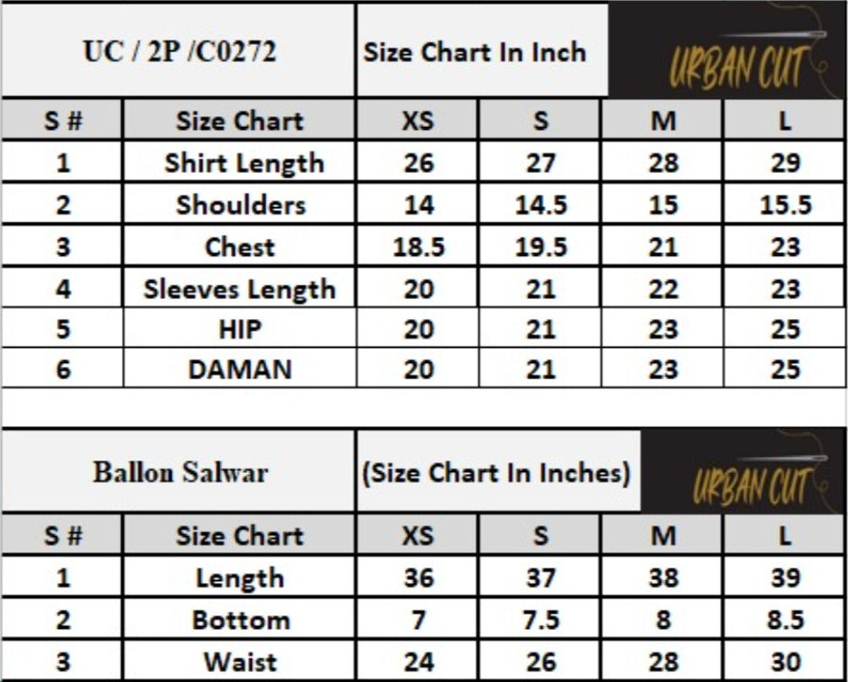 Product Size Chart