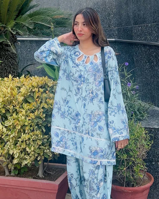 2 Piece Cotton Printed Co- Ord Set with Farshi Salwar