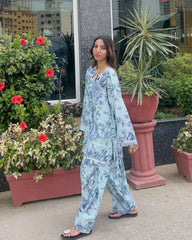 2 Piece Cotton Printed Co- Ord Set with Farshi Salwar