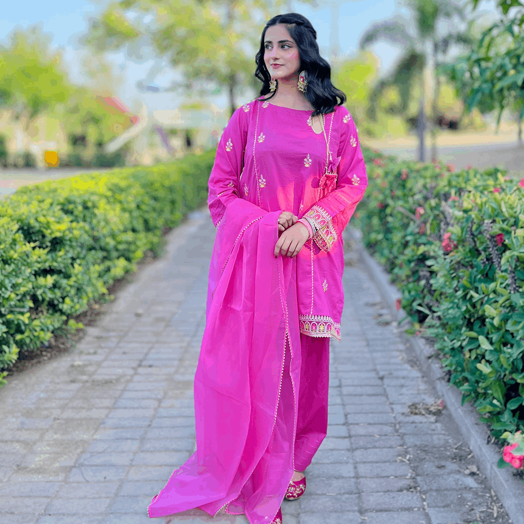 3 Piece Cotton Emroidered Set with  Salwar