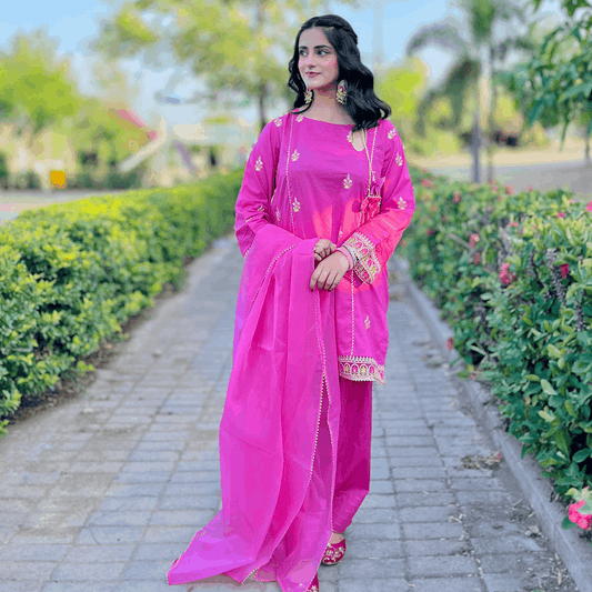3 Piece Cotton Emroidered Set with  Salwar