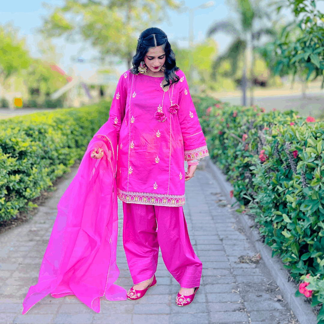 3 Piece Cotton Emroidered Set with  Salwar