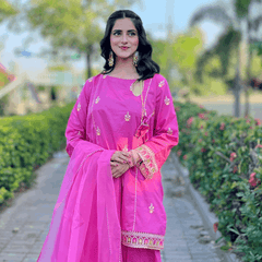 3 Piece Cotton Emroidered Set with  Salwar