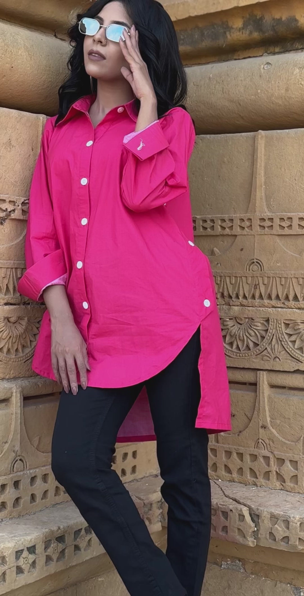 Elegant Cotton Red Stitched Shirt 1 Piece