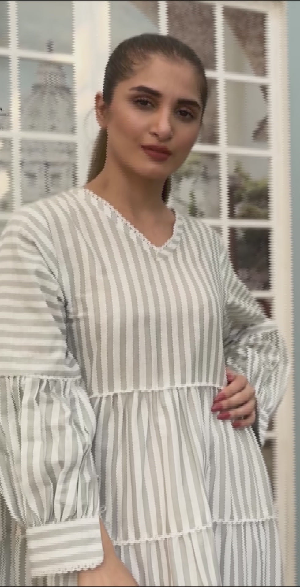 Long Greystripes Frill Shirt 1 Piece