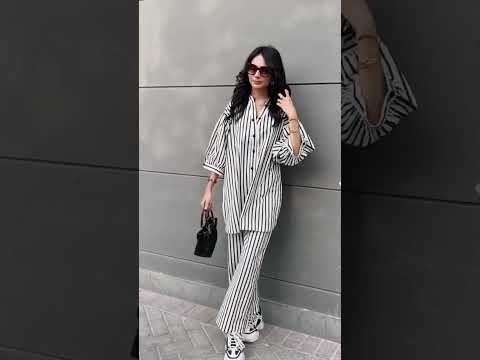 Women's Striped Cotton Co-Ord Set – 2 Piece Suit