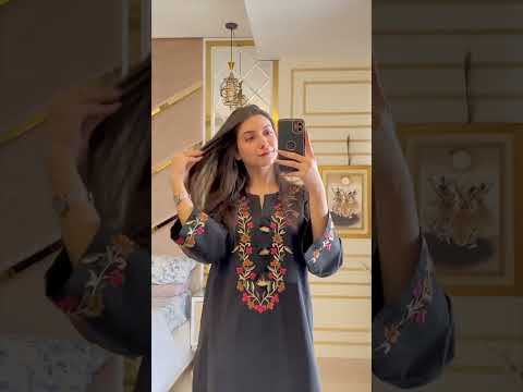 Black Embroidered Kurti Multi-Colored & Trendy 1 Piece