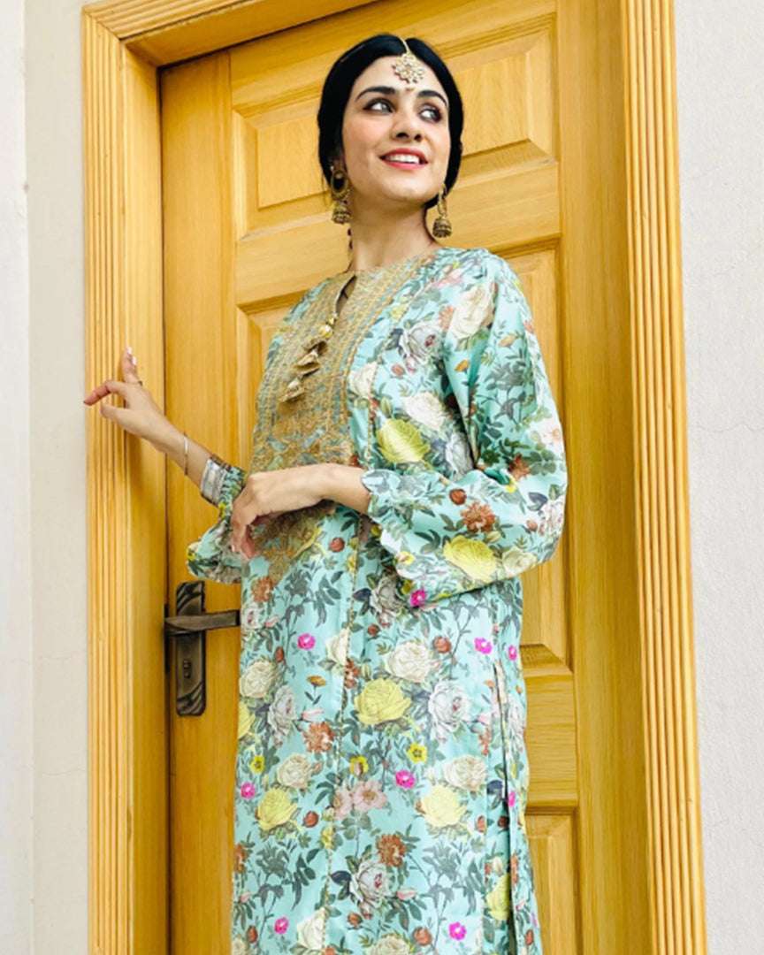 2 Piece Embroidred Cotton/Viscose  Printed  Suit