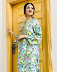 2 Piece Embroidred Cotton/Viscose  Printed  Suit