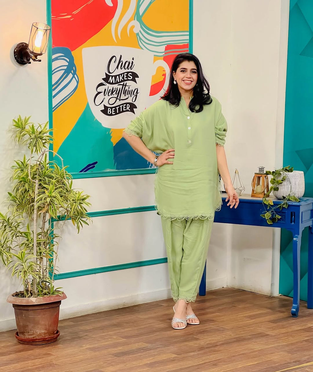 2 Piece Cotton Embellished  Co- Ord Set