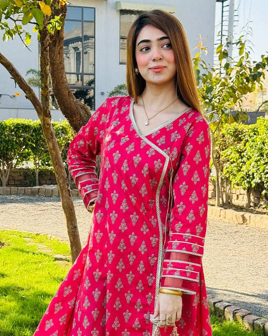 2 Piece Cotton Printed  Angrakha Suit
