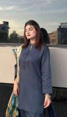 2 Piece Cotton Satin Co- Ord Set with Farshi Shalwar